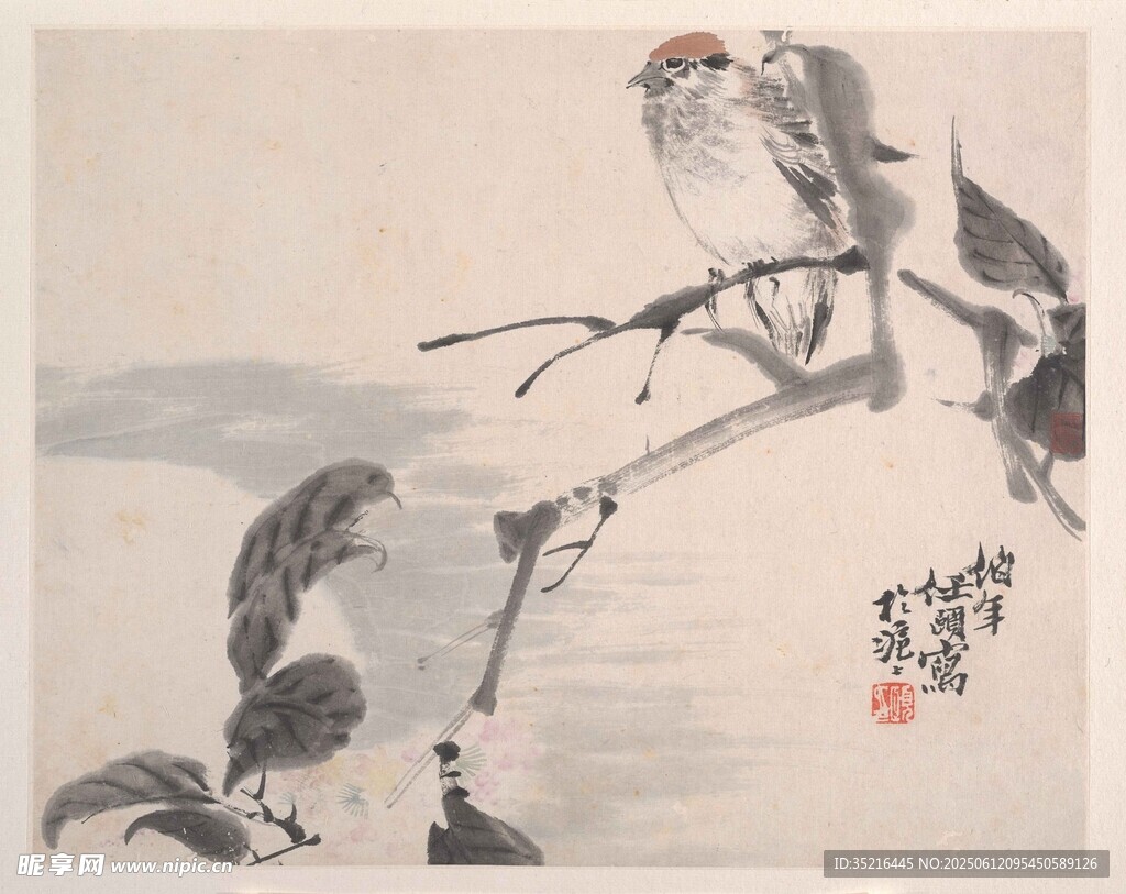 水墨枝頭雙鳥(niǎo)圖