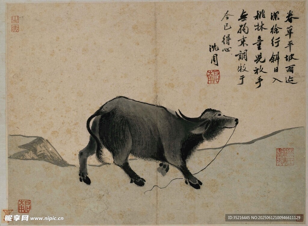 古畫中的獨行黑牛