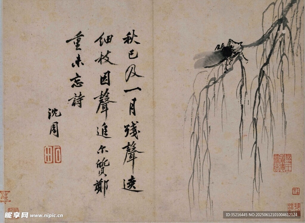 水墨蜻蜓垂柳圖