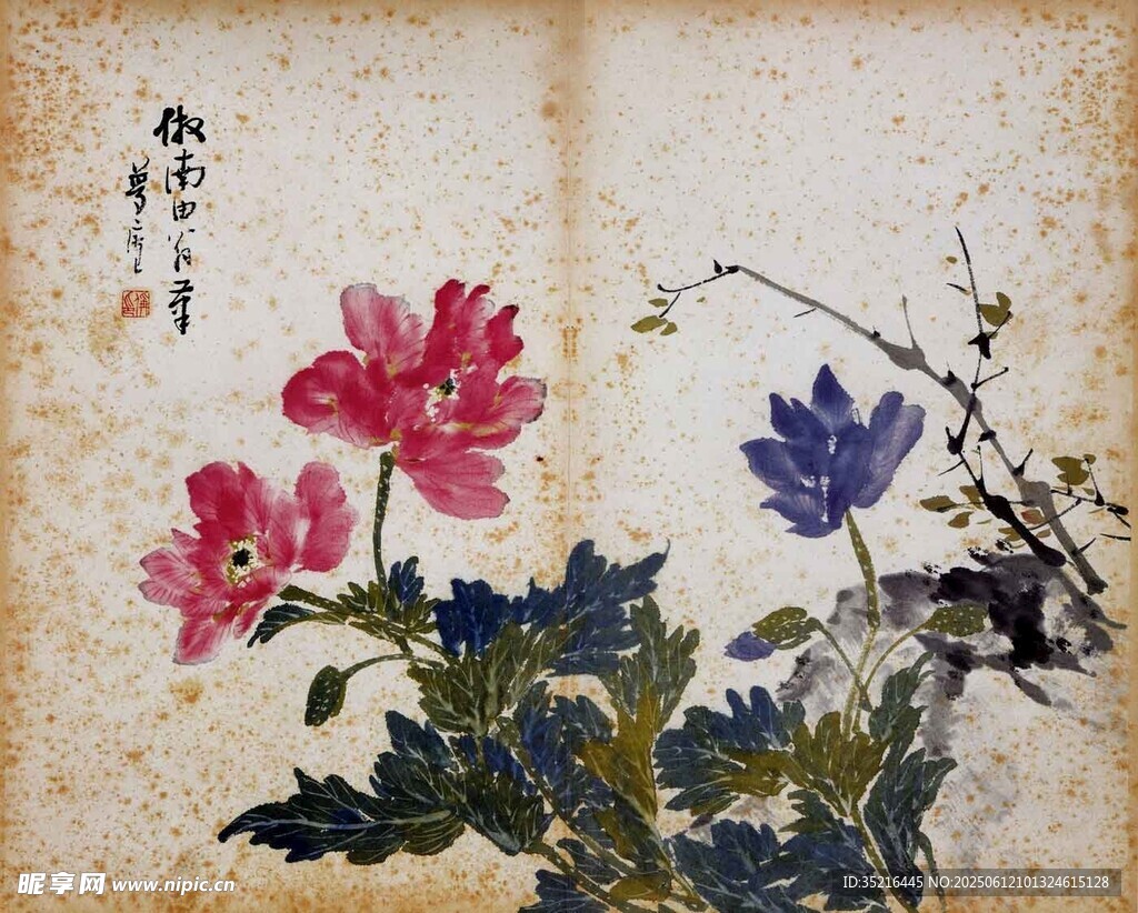 中式古典花卉水墨畫