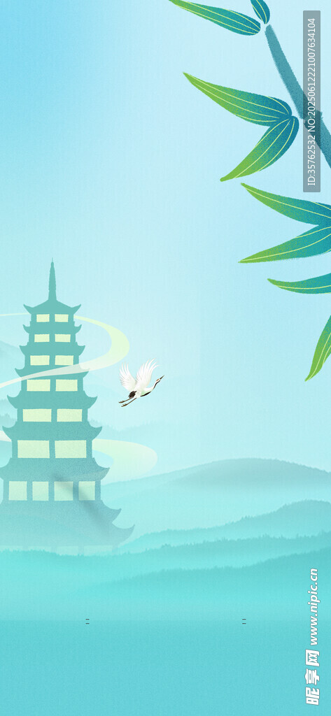 海上塔樓與飛鳥的景致