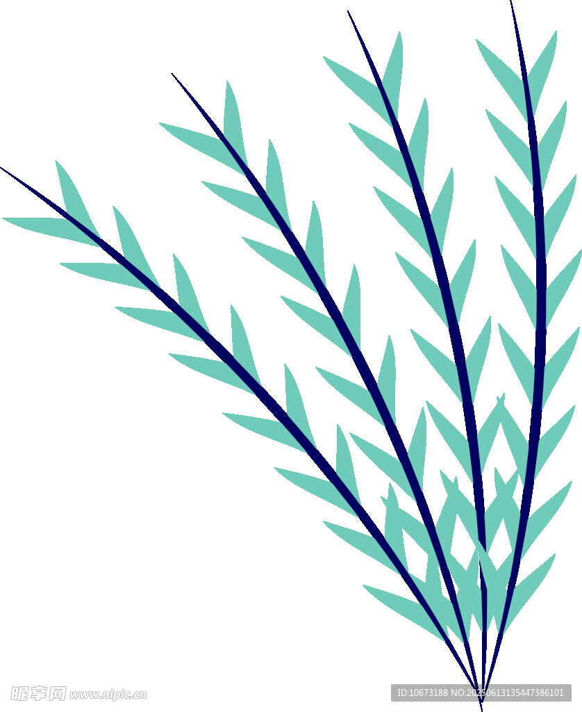 藍綠色枝葉插畫