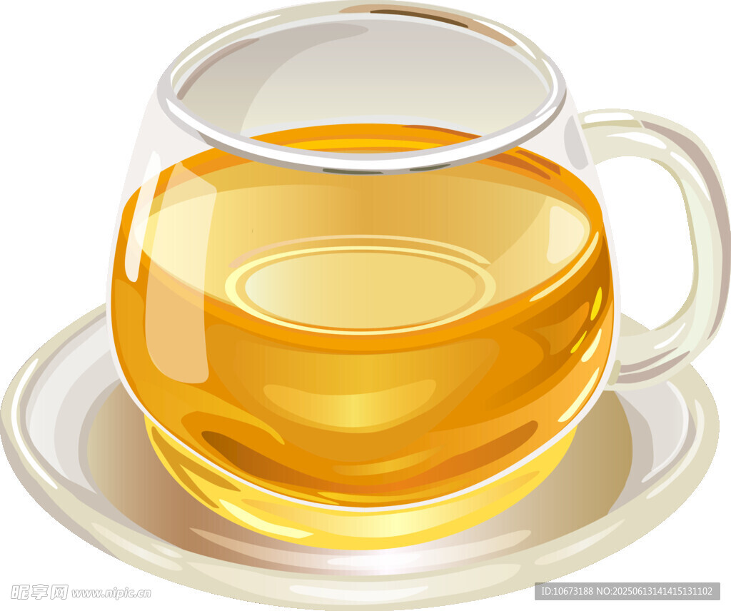 透明玻璃杯中盛著金黃茶水
