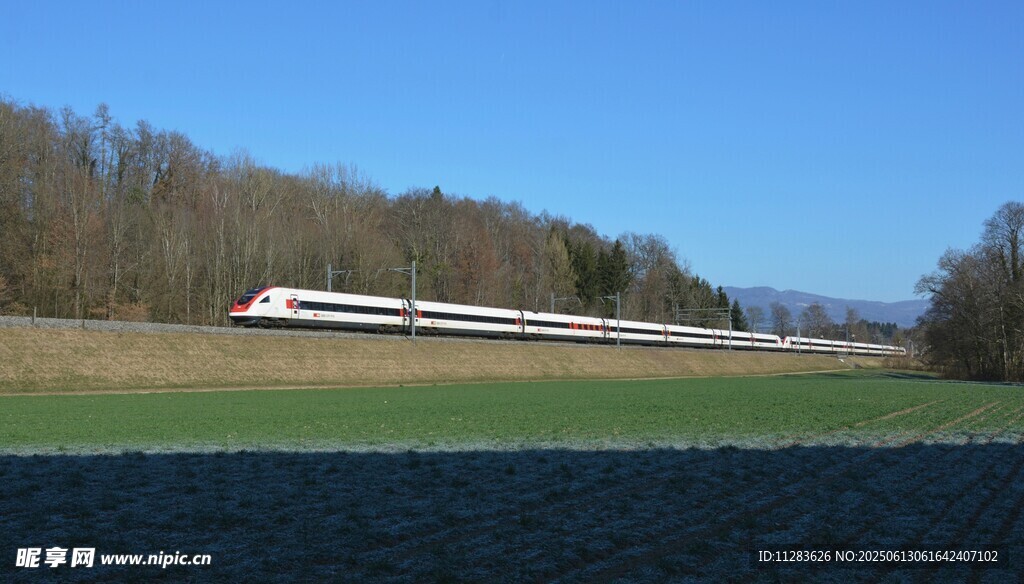 高速列車穿行于田野間