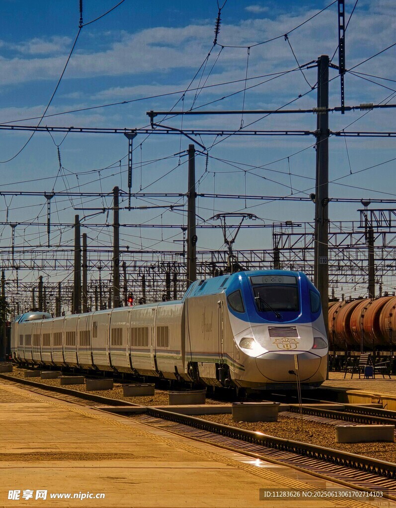 高速列車停靠在鐵軌旁