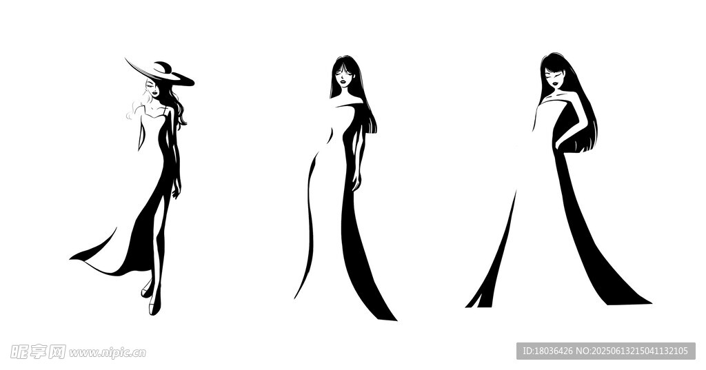 黑白優雅女性禮服剪影png