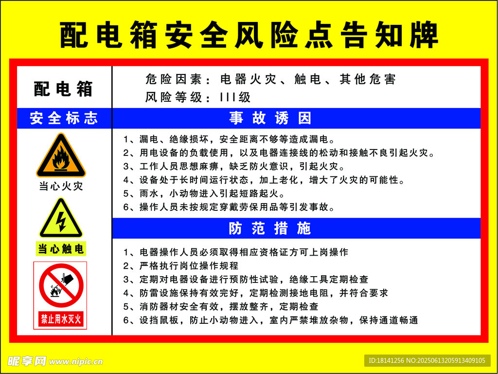 配電箱安全風(fēng)險(xiǎn)告知牌
