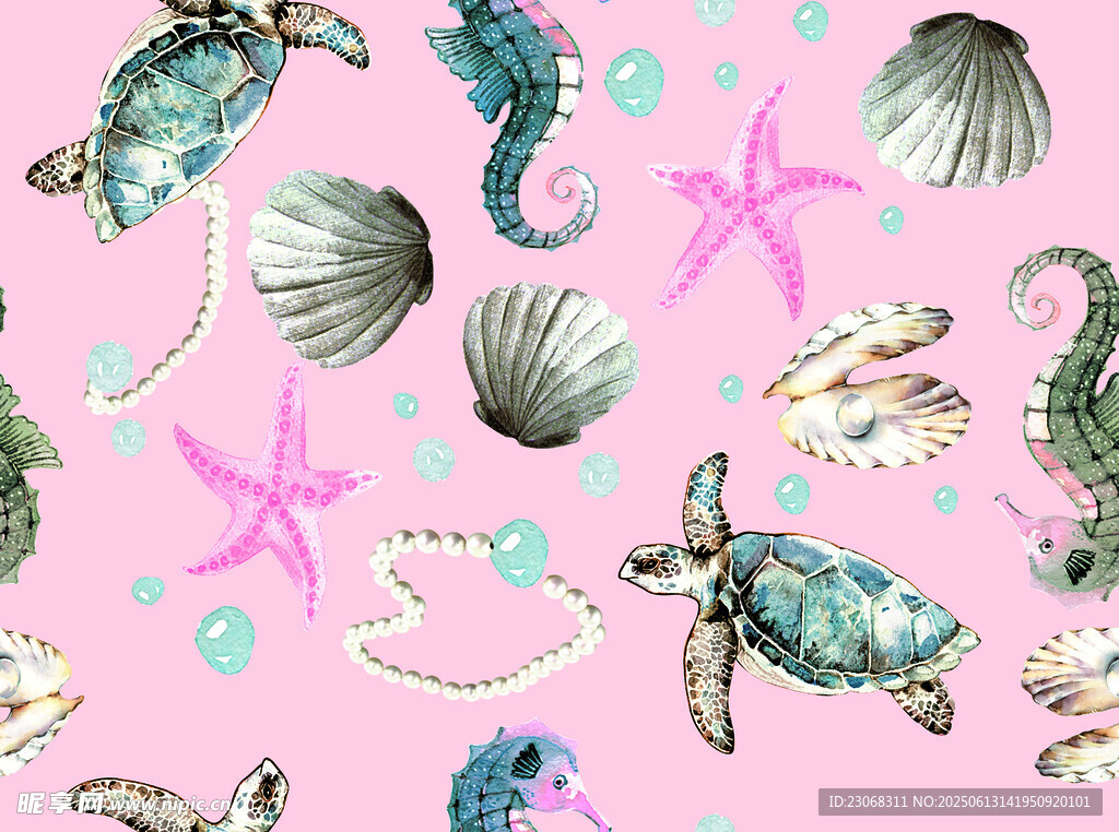 粉色海洋生物無(wú)縫圖案