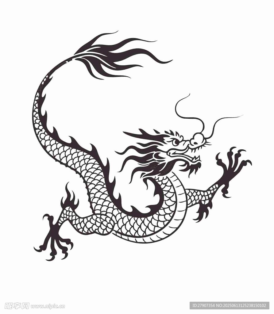 龍紋 線條畫簡筆畫 黑白