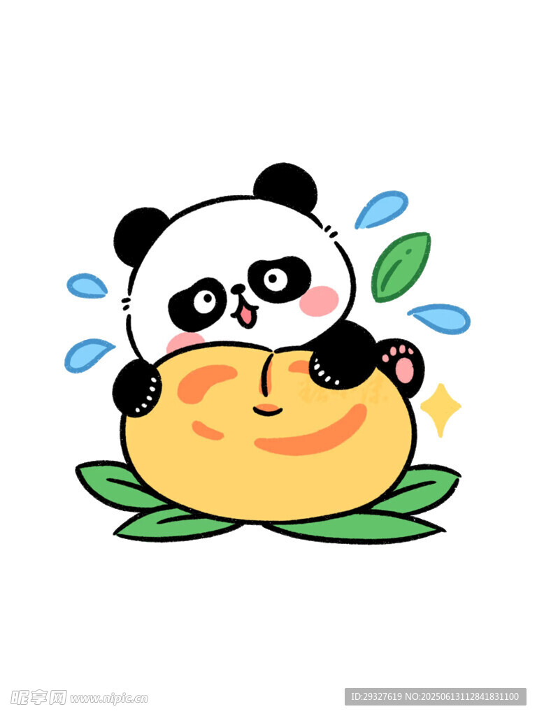 熊貓趴睡在桃子上