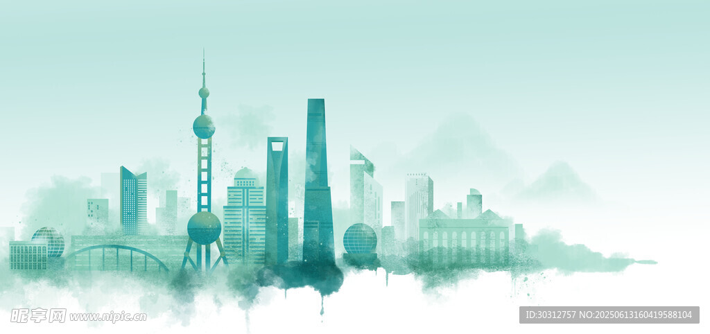 水墨風格的現代都市景觀