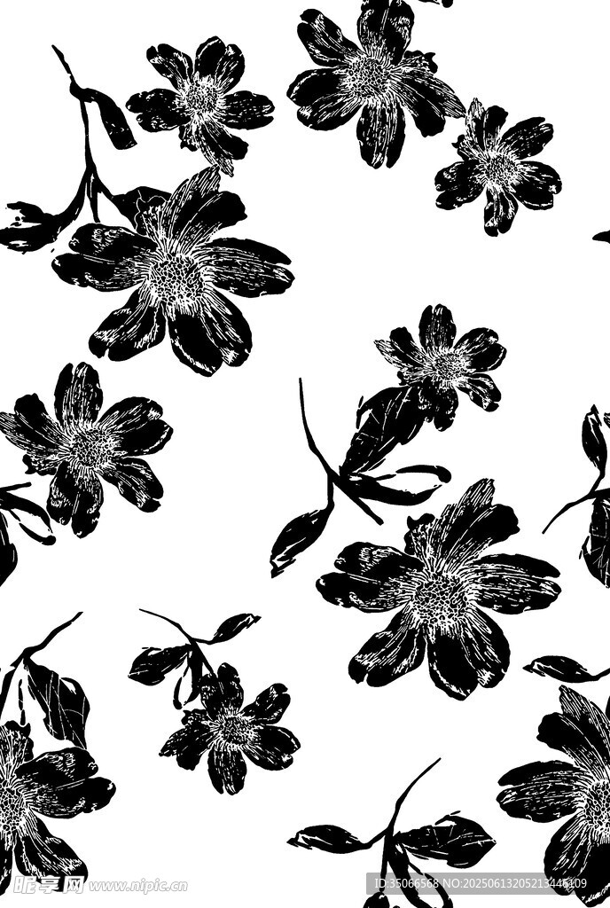 黑白花卉圖案