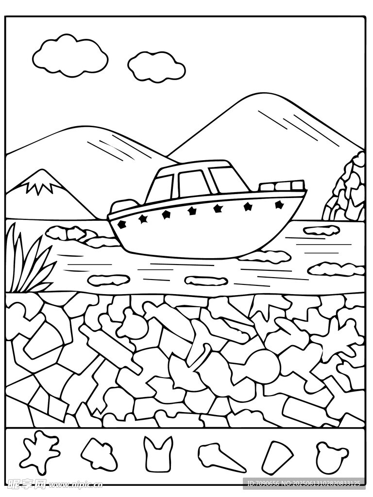 海上小船填色圖案
