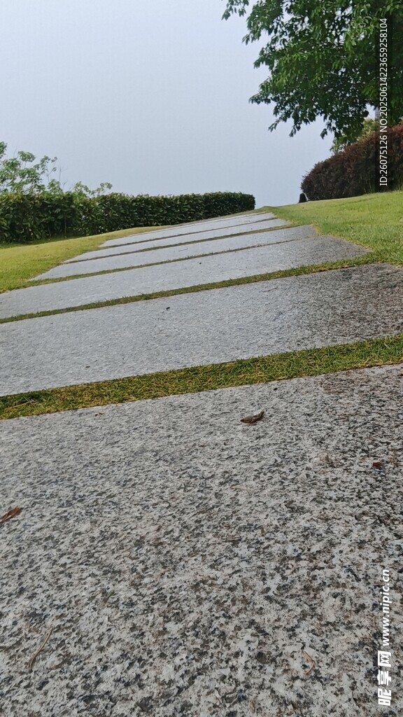 雨后濕潤的戶外石板路面