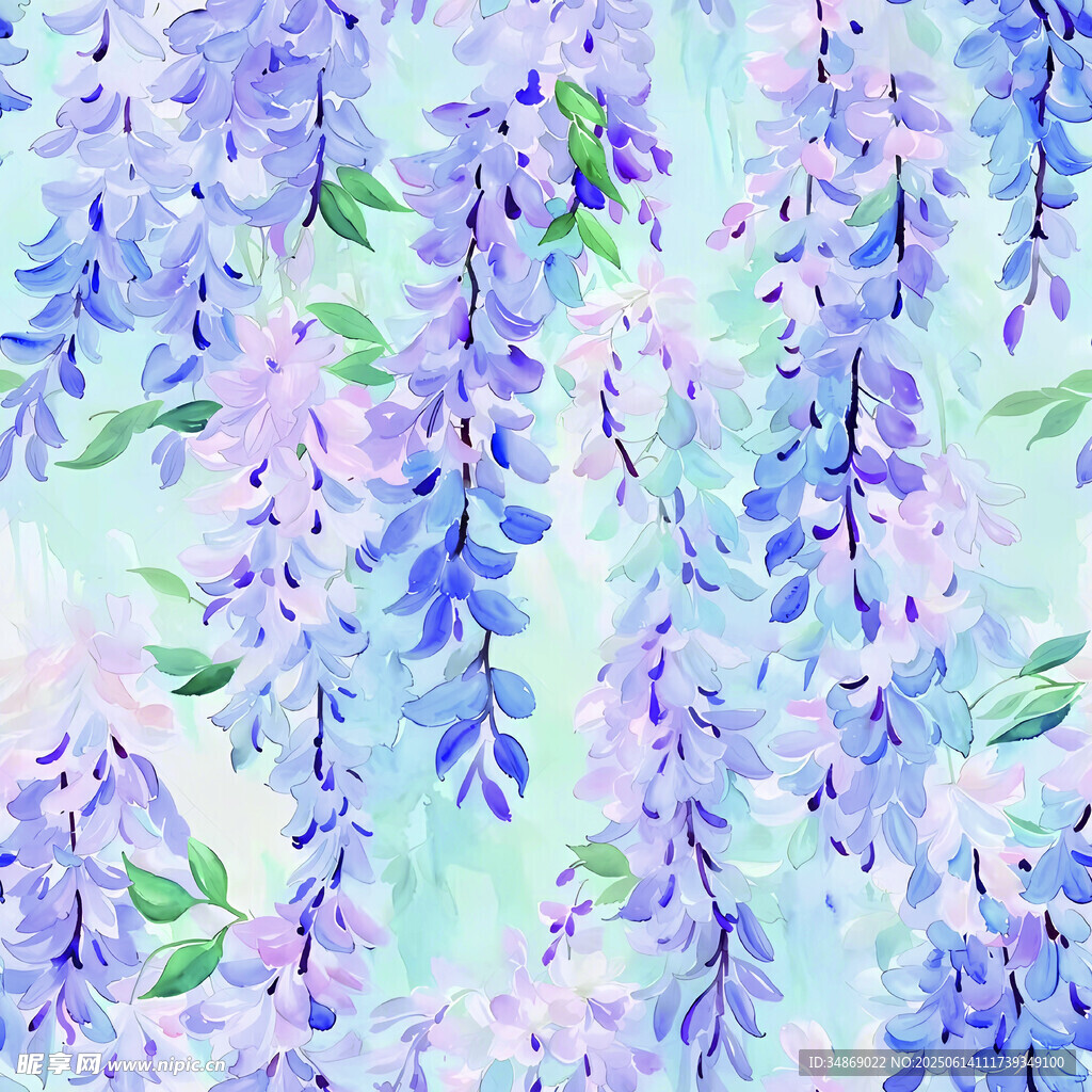 夢幻紫藤花卉水彩圖案