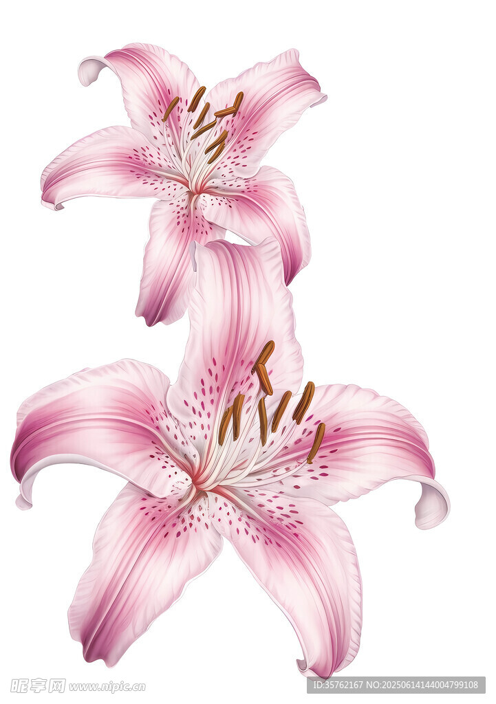 兩朵粉色百合花綻放