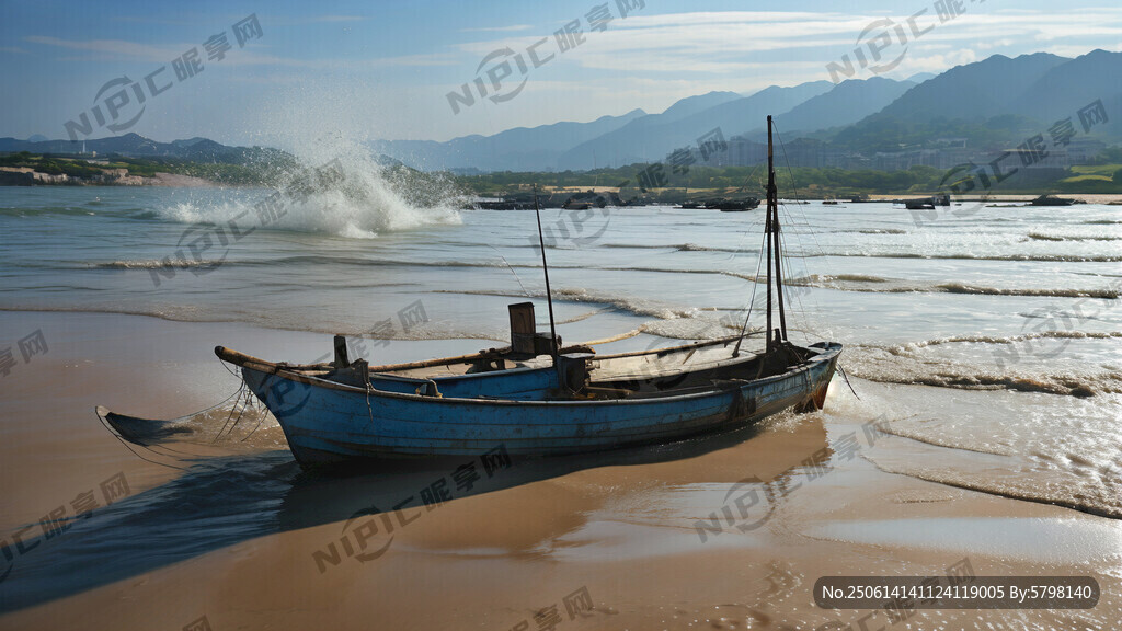 西江 沙灘 漁船 浪花 河水