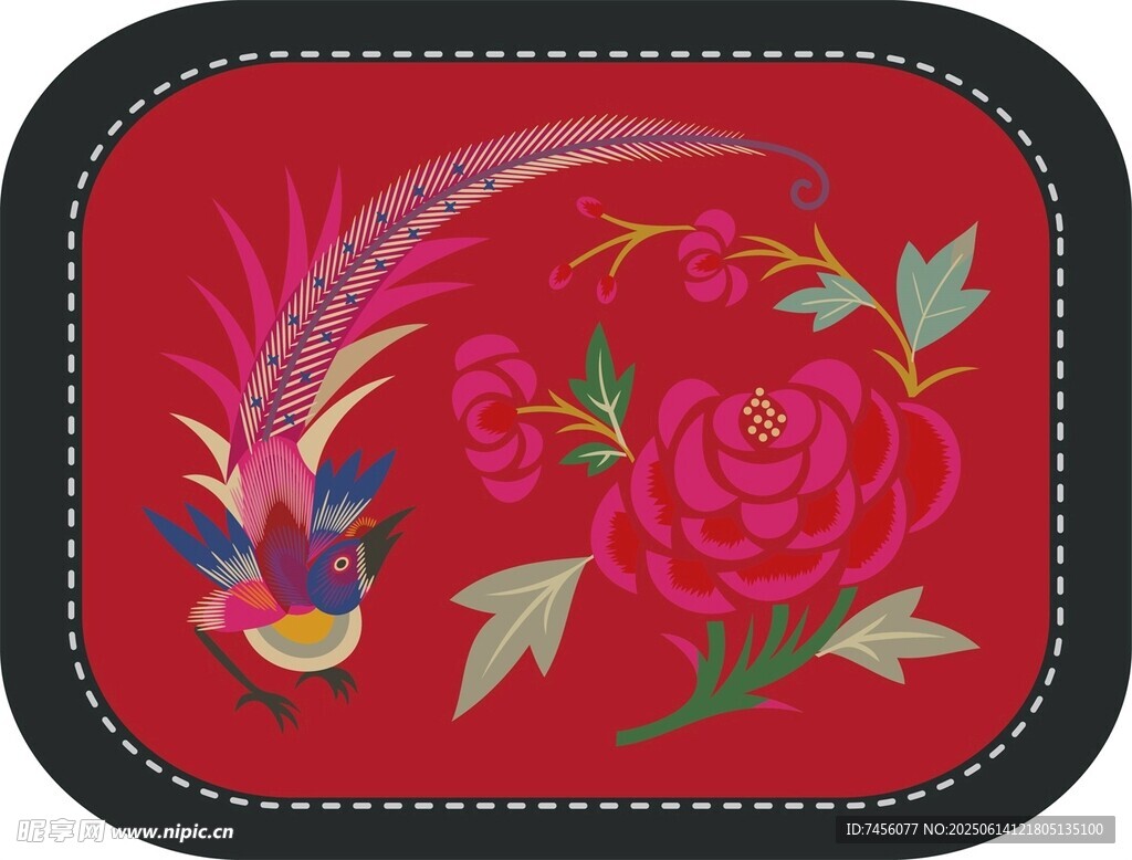 中式刺繡花鳥圖案布飾