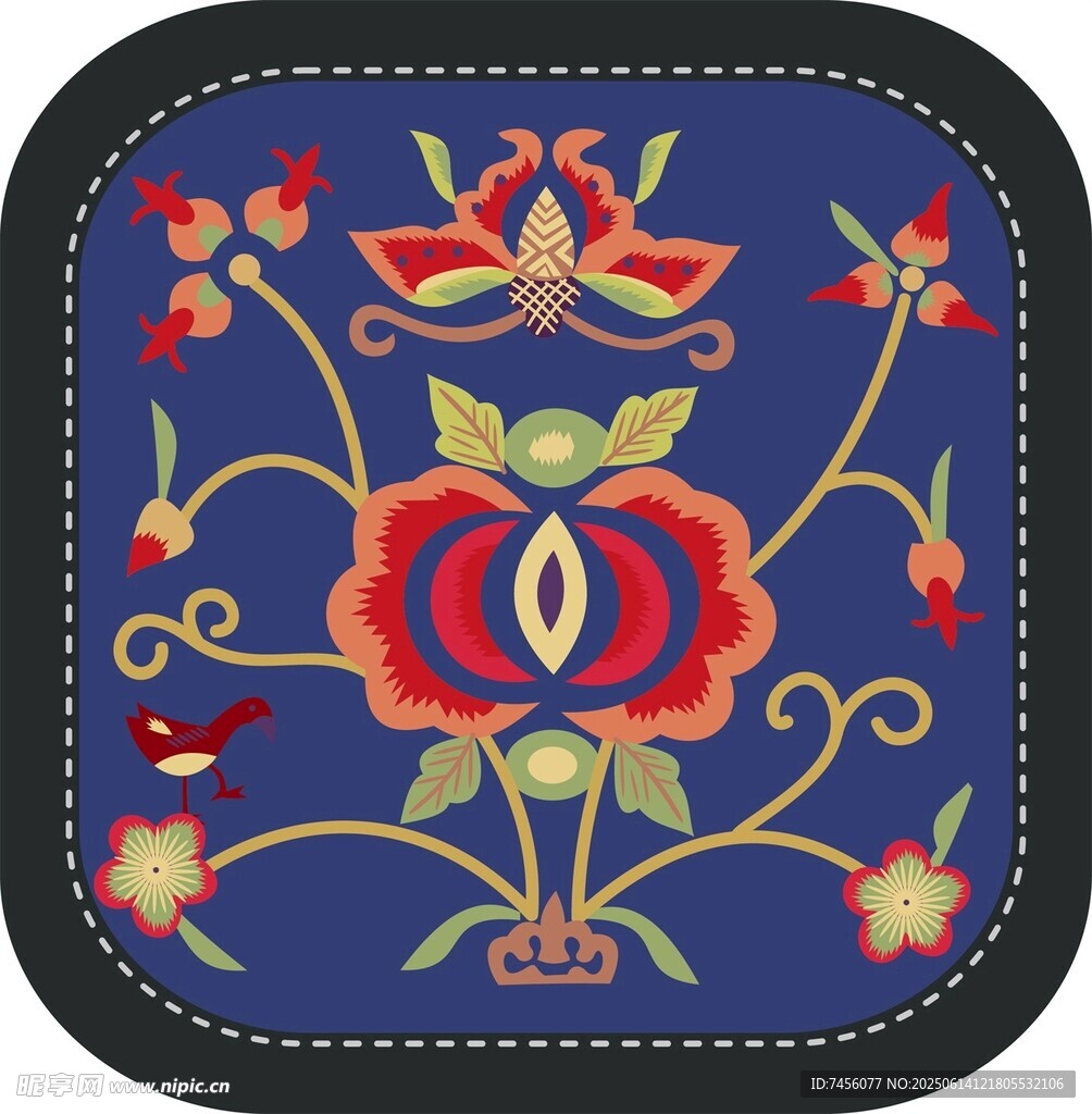 中式刺繡花卉圖案