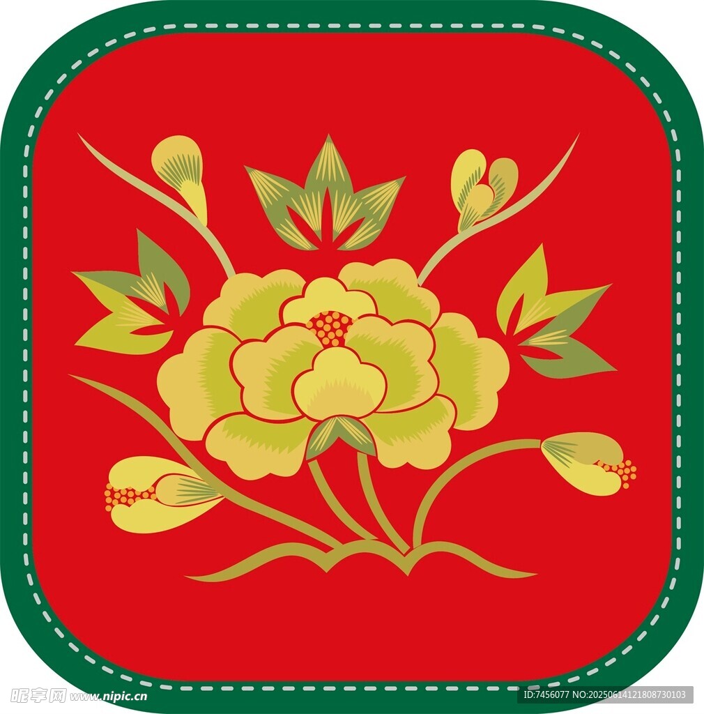 紅色牡丹刺繡圖案
