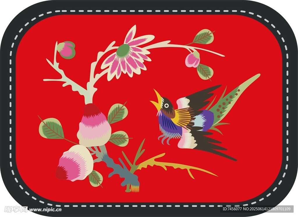 中式刺繡花鳥圖案