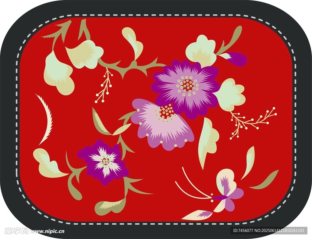 紅色花卉刺繡圖案