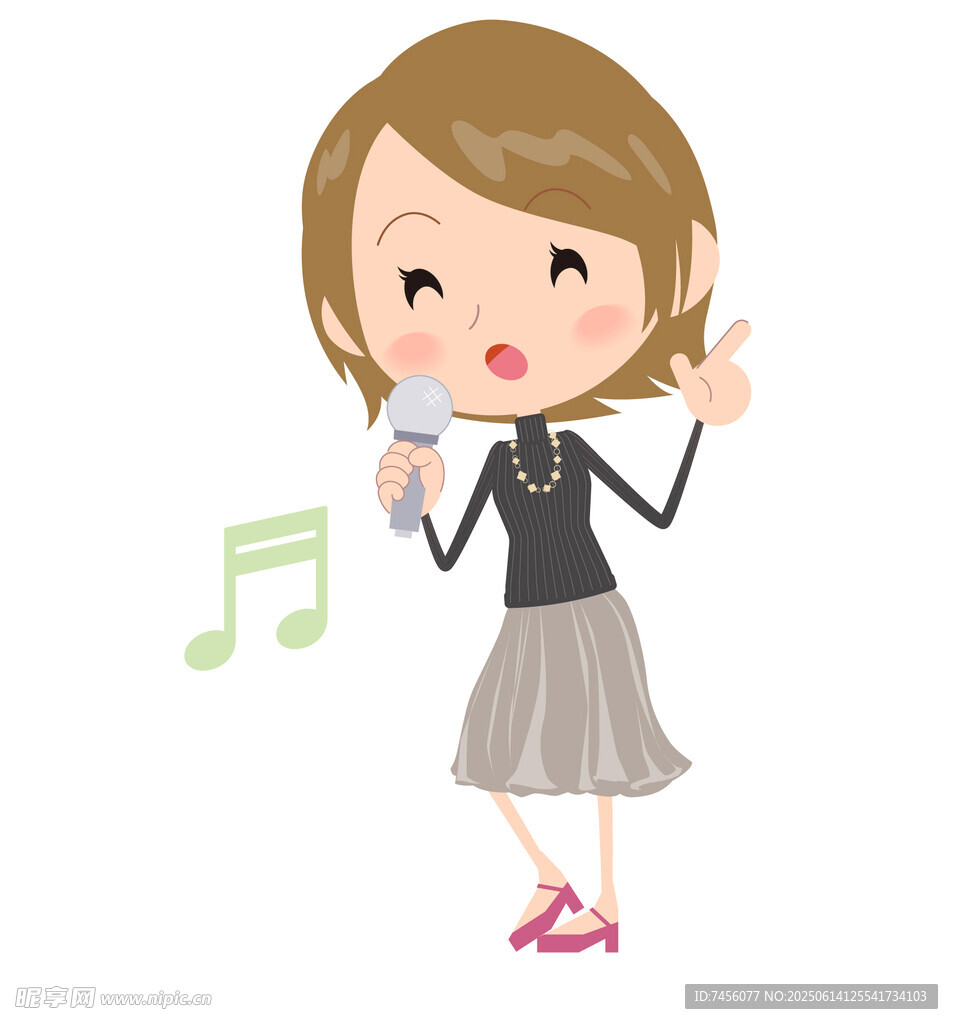 女孩手持話筒歡快歌唱