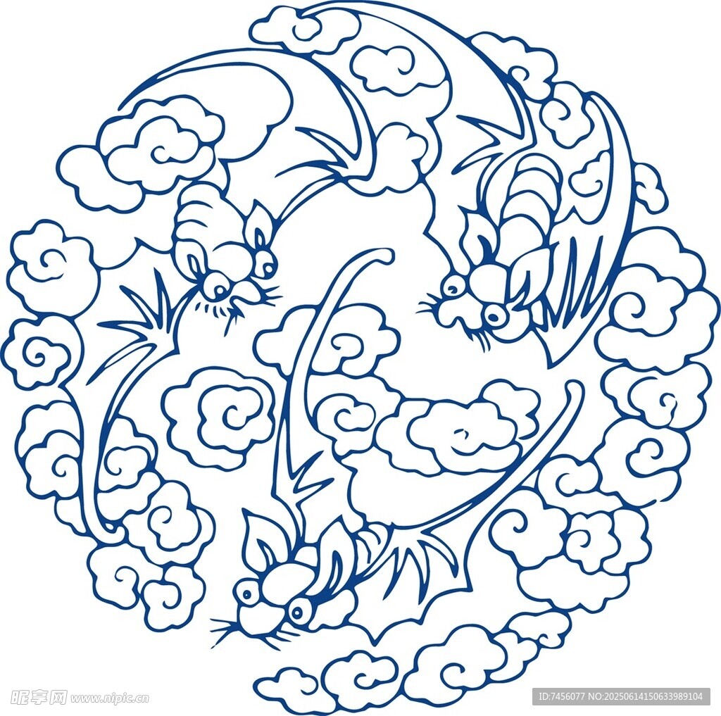 中式傳統云紋鳳凰圖案