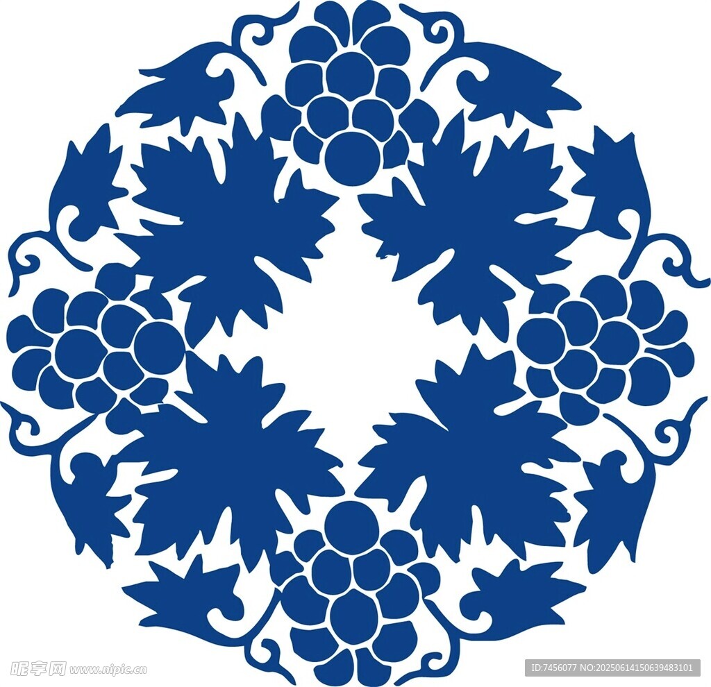 藍(lán)白葡萄花紋中式圖案