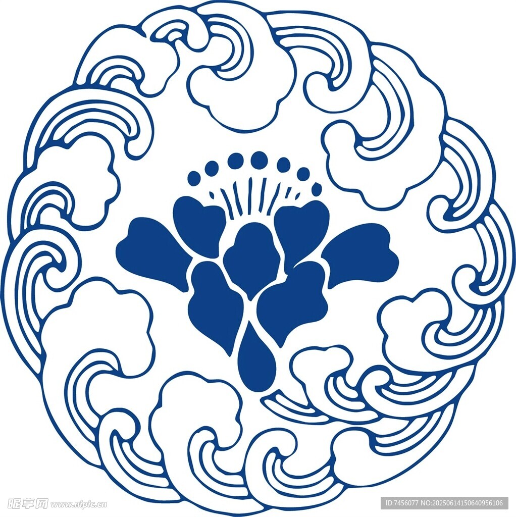 中式藍白花卉云紋傳統圖案
