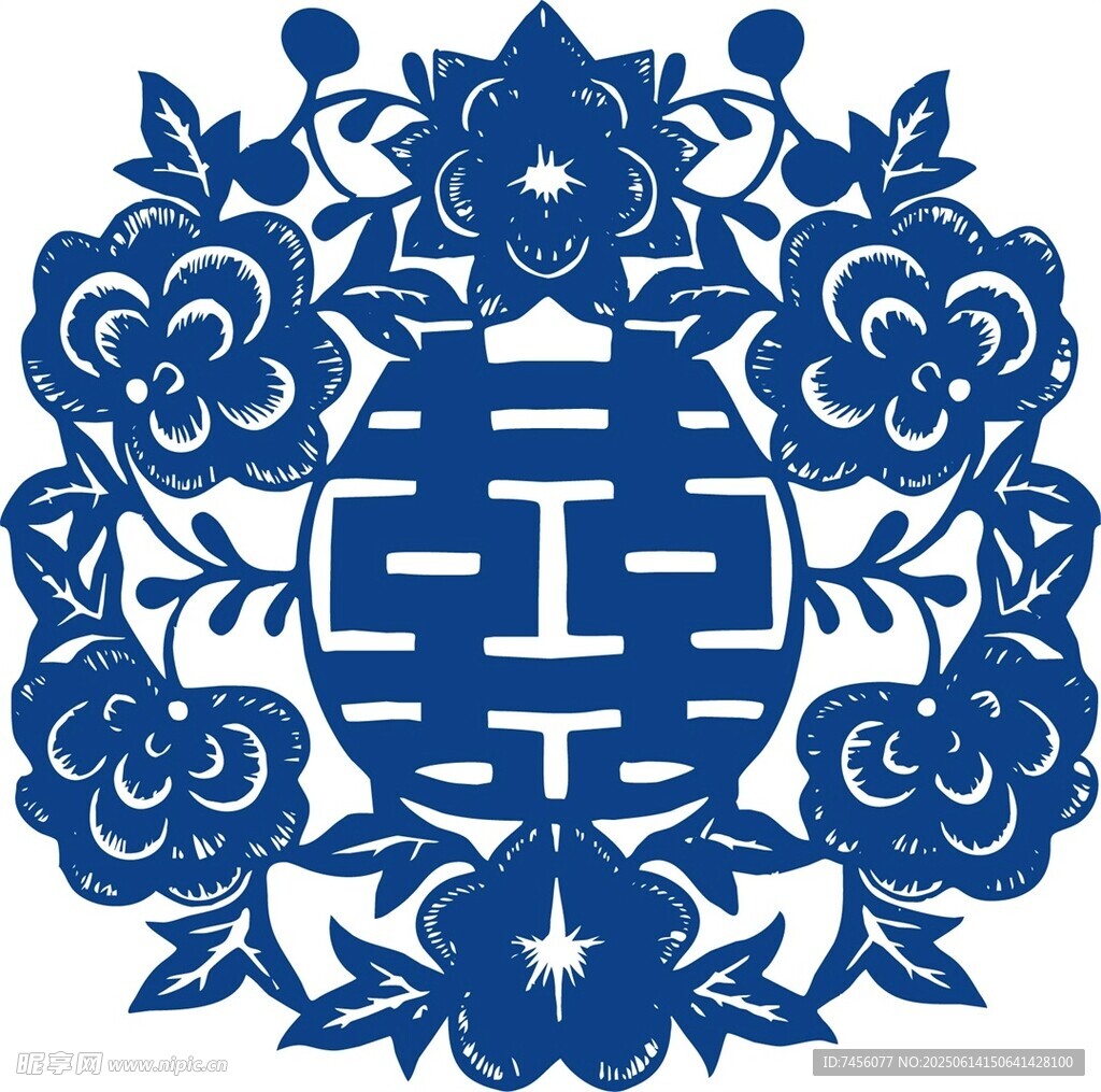 中式雙喜剪紙圖案