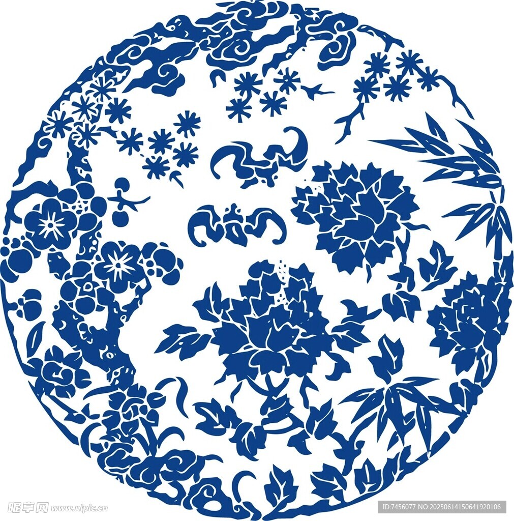 青花瓷盤上的精美花卉圖案