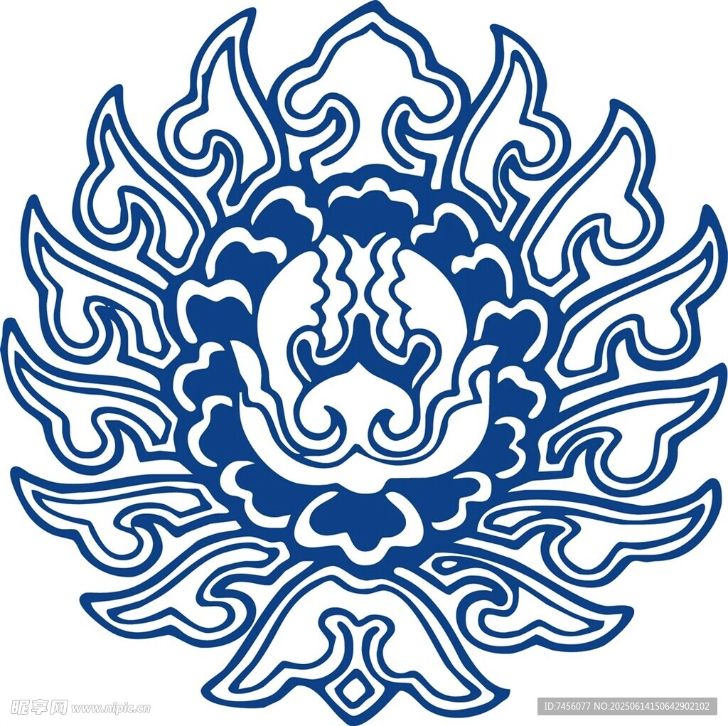 中式藍白蓮花傳統紋樣
