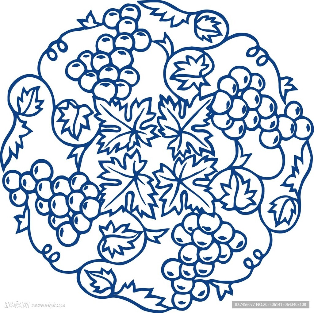 中式藍(lán)白葡萄花紋圖案