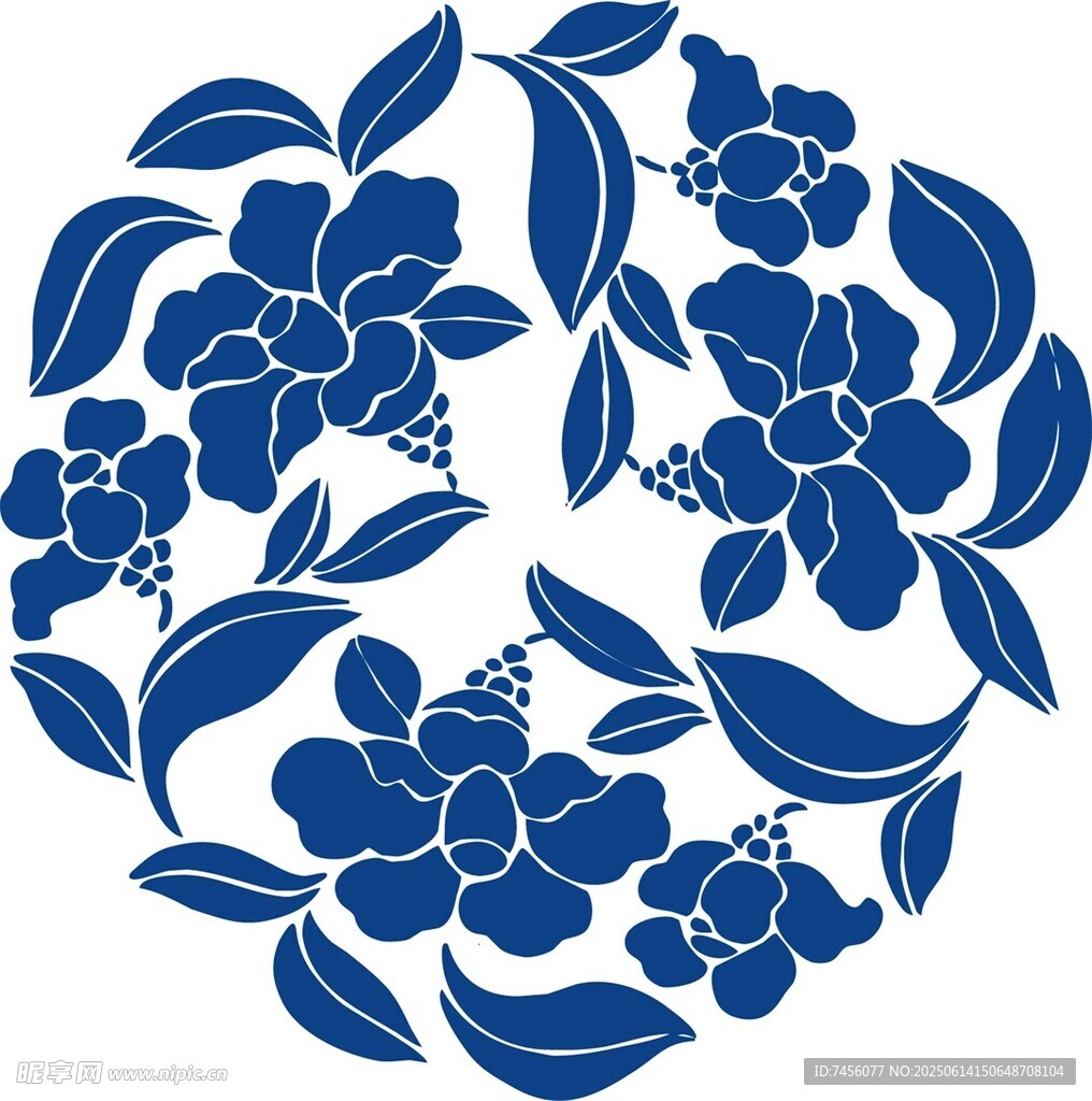 藍白花卉圓形圖案設計