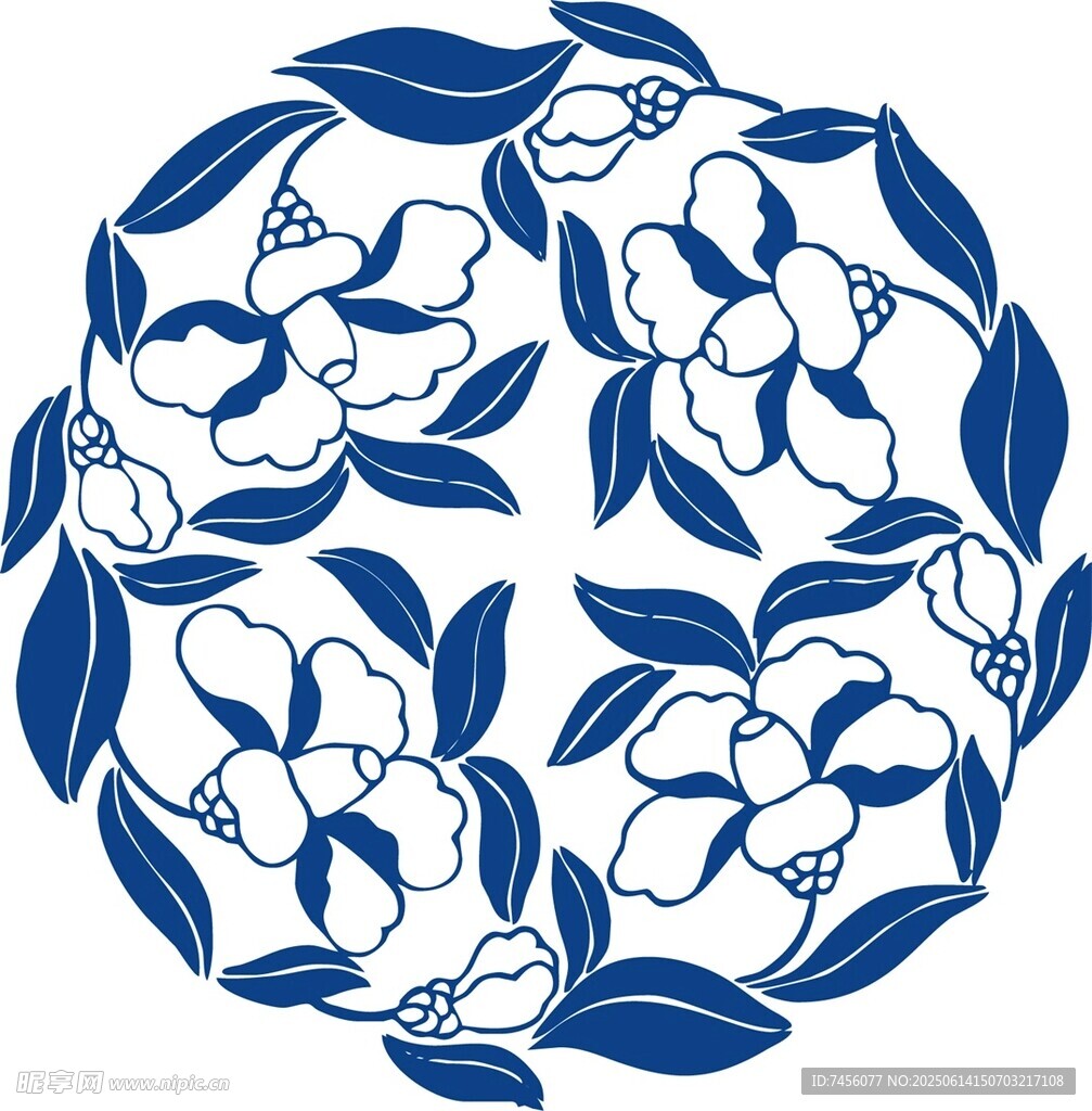 藍白花卉圓形圖案