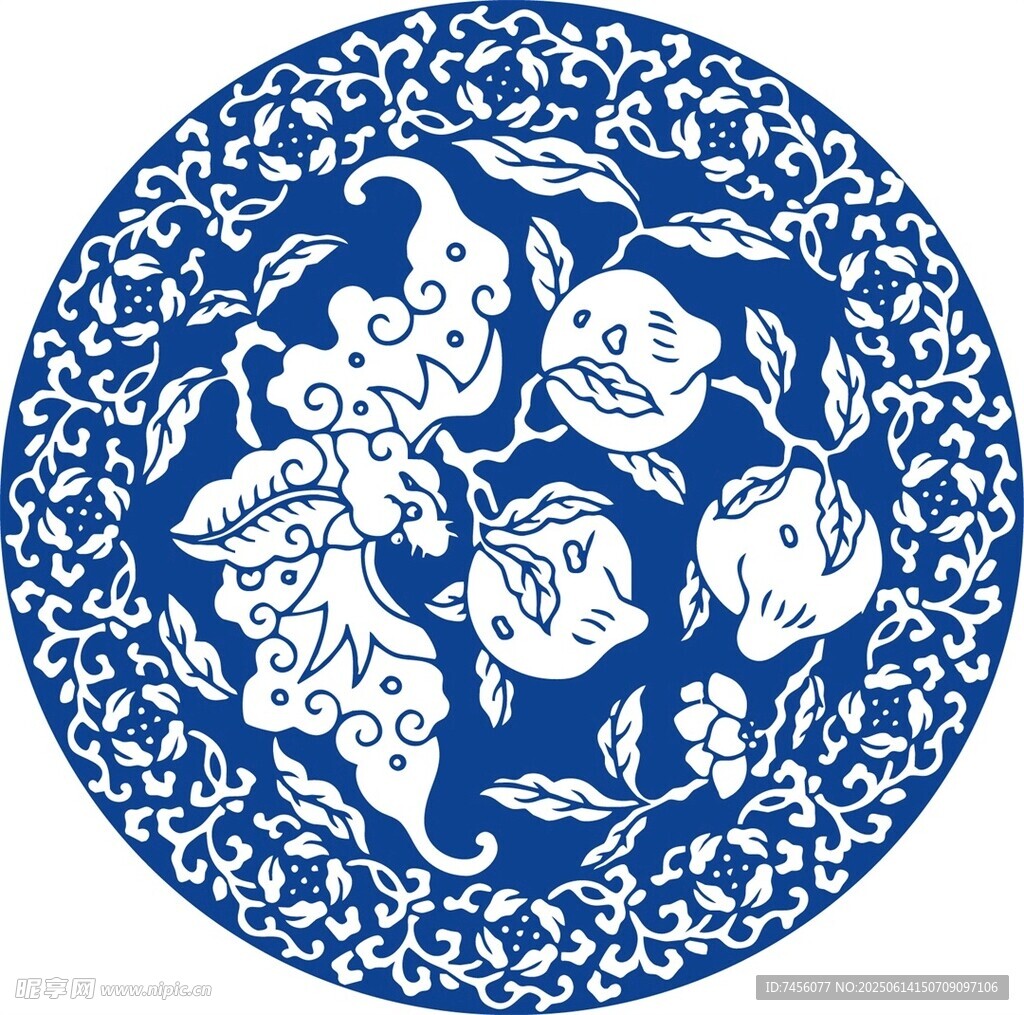 藍白青花瓷盤圖案