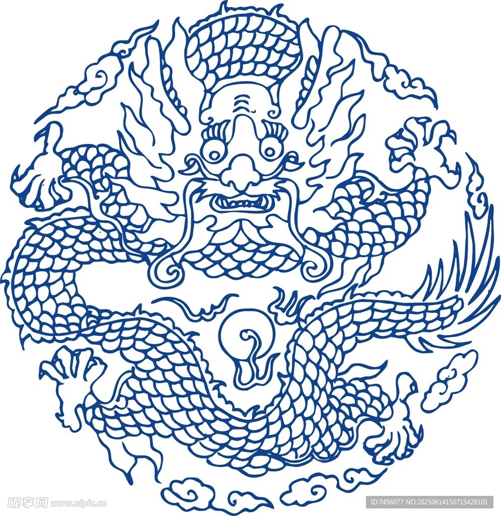 傳統藍白雙龍戲珠圖案