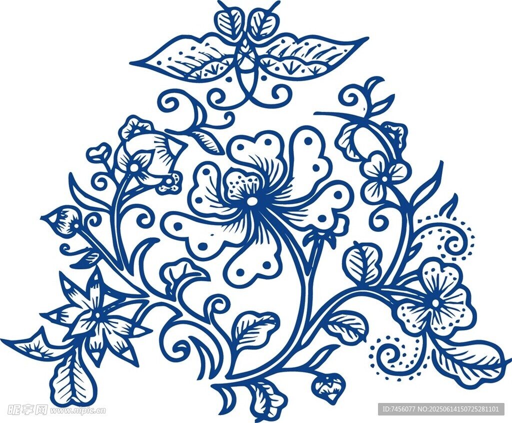 藍(lán)白花卉蝴蝶裝飾圖案