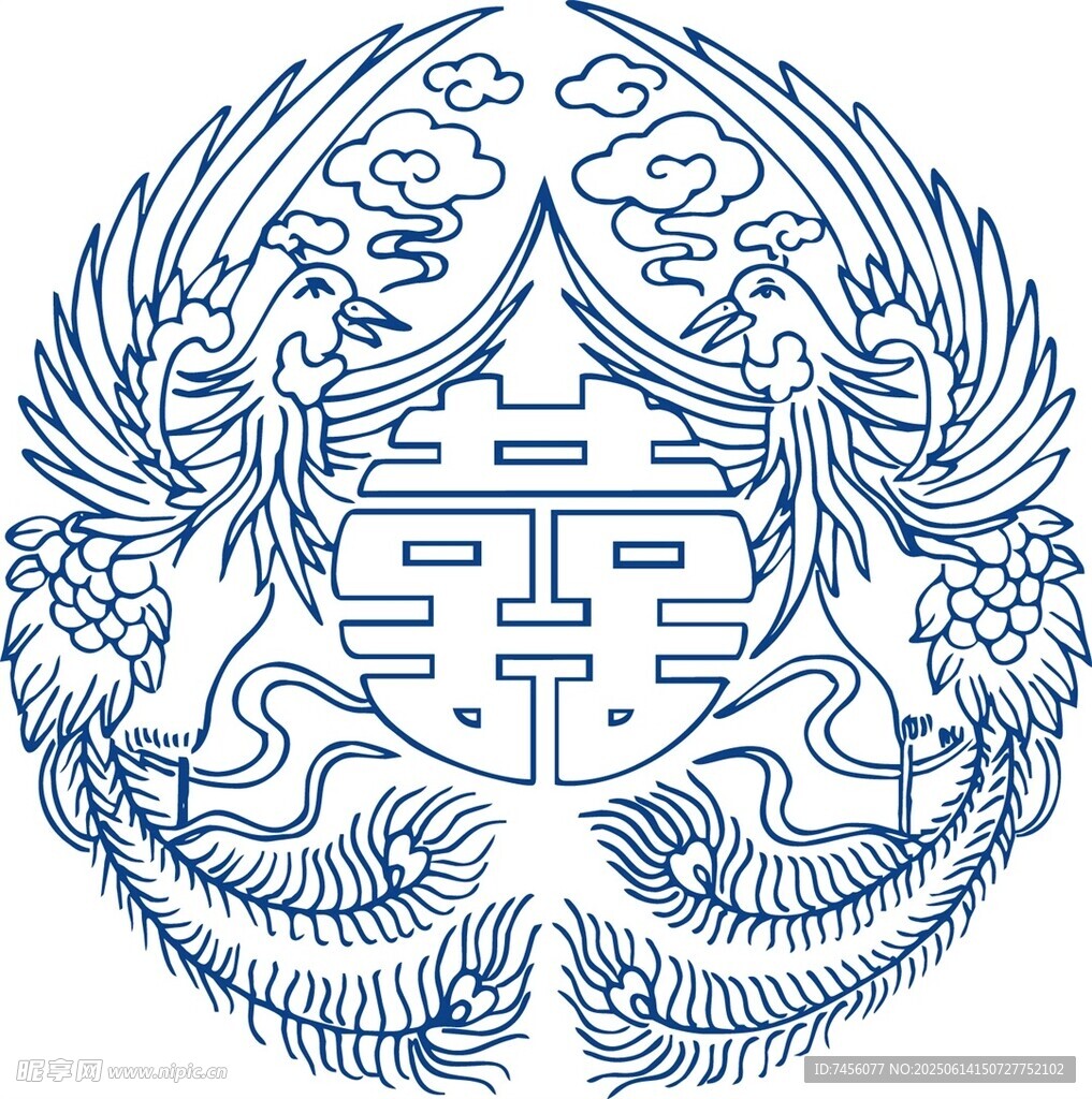 雙鳳環(huán)繞喜字傳統(tǒng)圖案