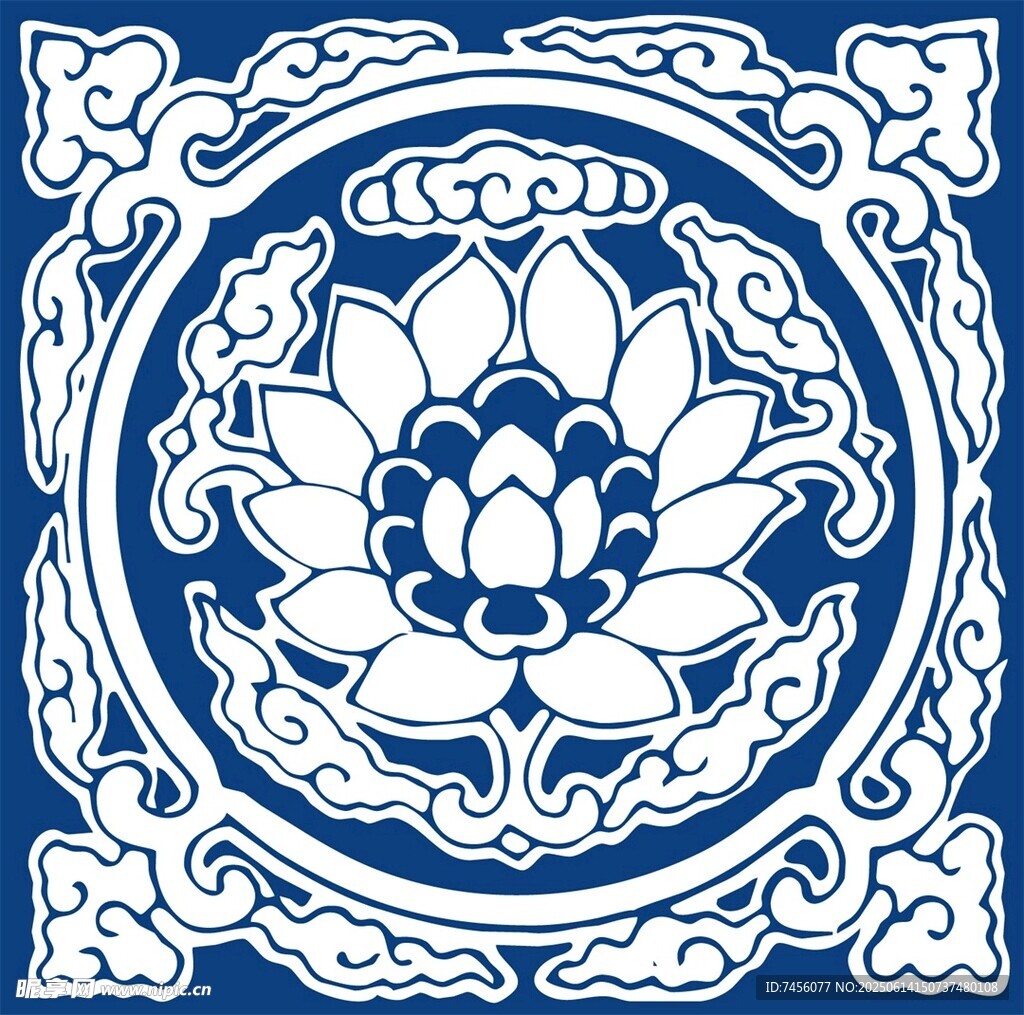 中式藍白蓮花傳統紋樣