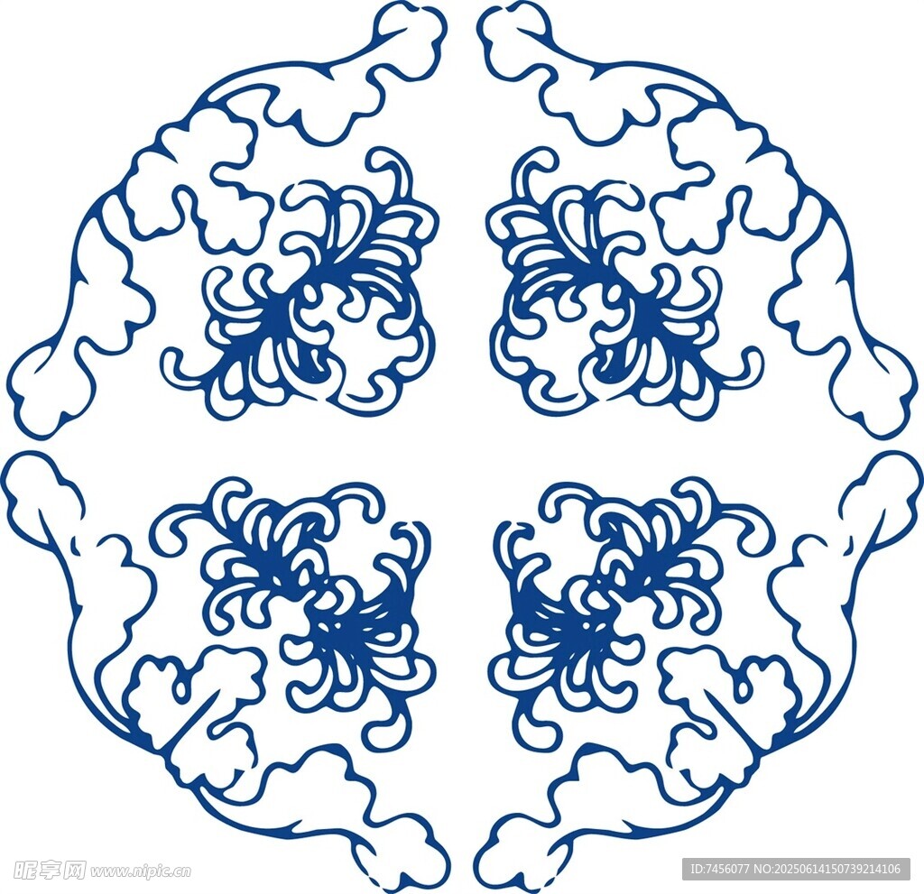 中式藍白花紋圓形圖案