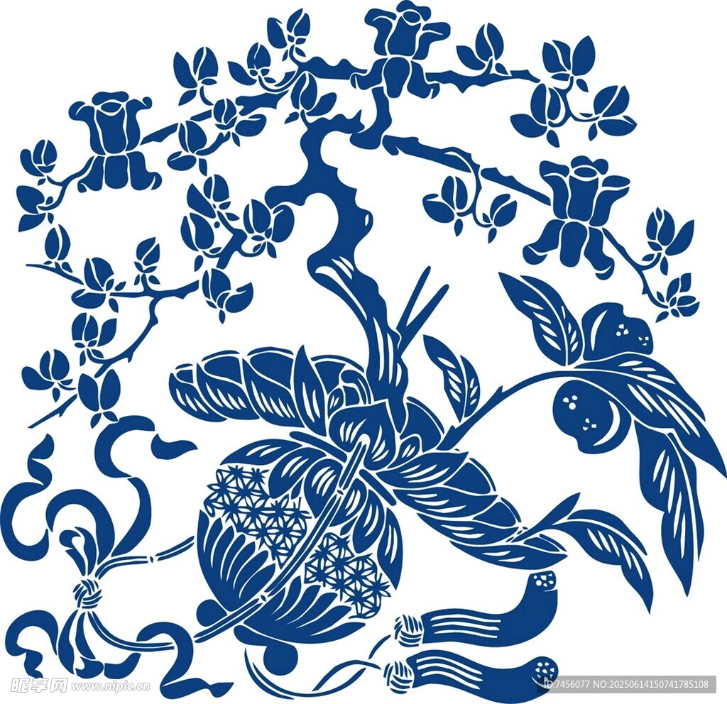中式藍(lán)白花卉紋傳統(tǒng)圖案