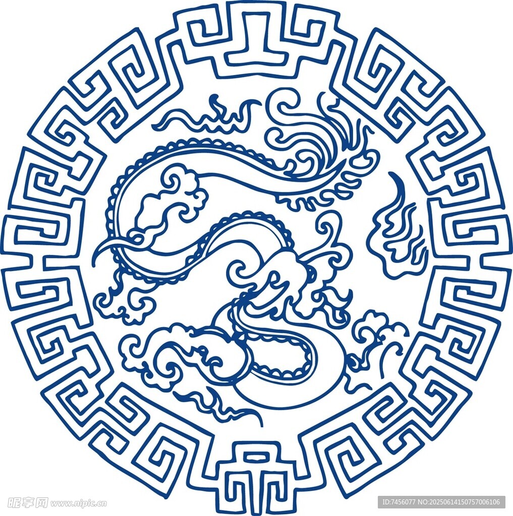 傳統藍白麒麟紋中式圖案