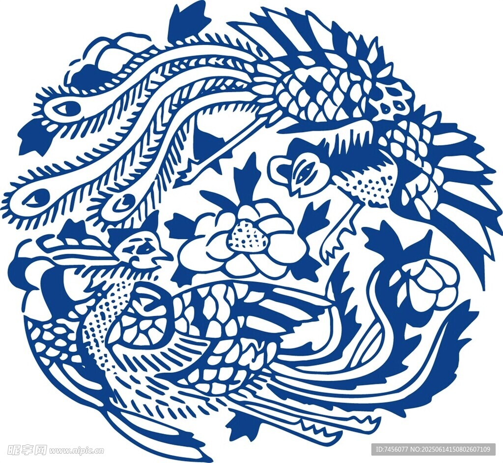 傳統(tǒng)藍(lán)白龍鳳花卉圖案