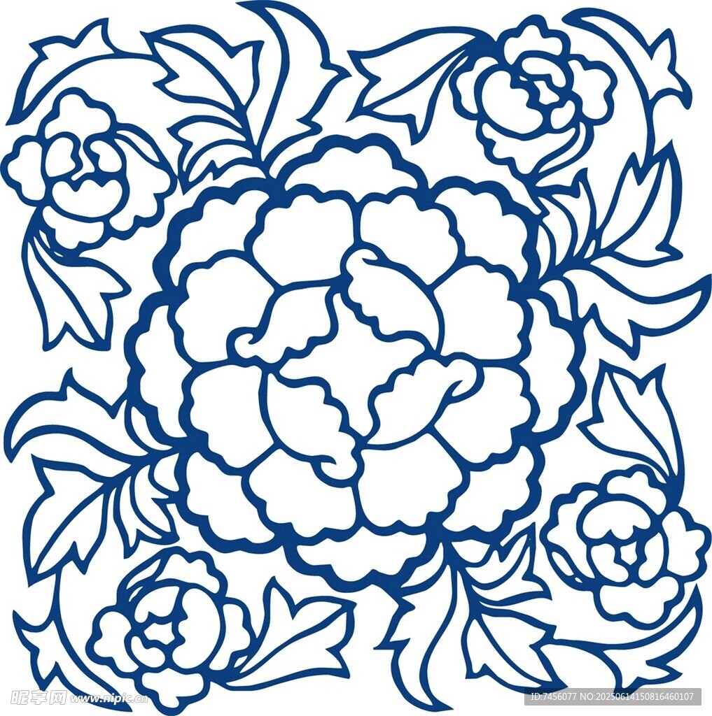 藍白牡丹花卉圖案設計