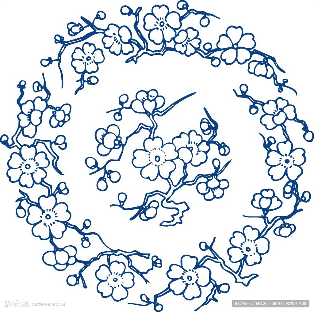 藍(lán)白花卉環(huán)形圖案設(shè)計