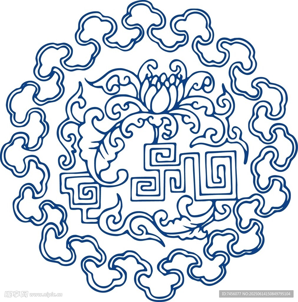 中式傳統藍白花紋圖案