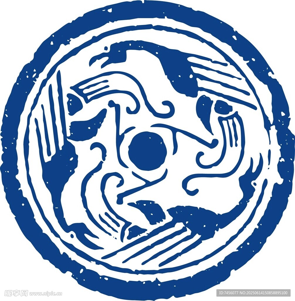 藍白圓形傳統紋飾圖案