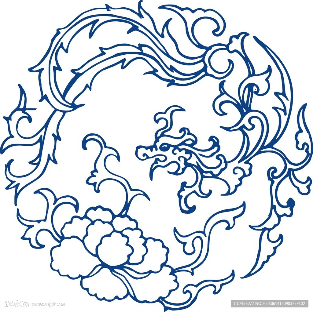 中式傳統(tǒng)花卉龍紋圓形圖案